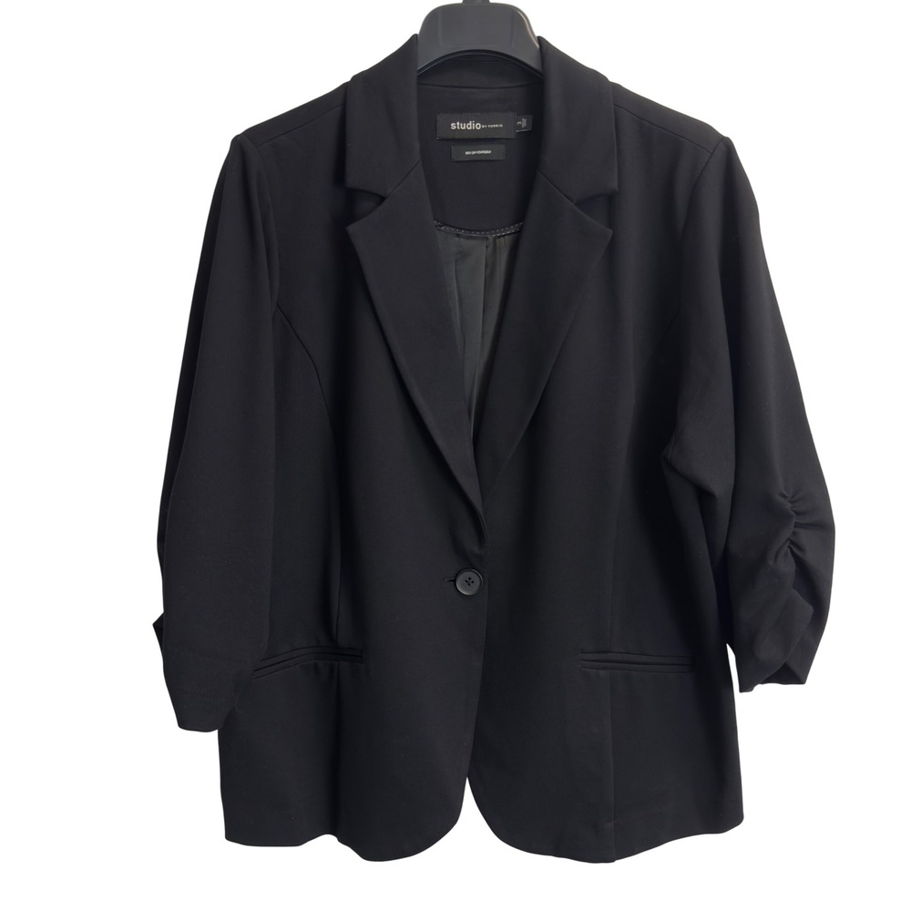 Torrid Studio Womens 3 Black Ruched 3/4 Sleeve Ponte Knit Blazer Bet on yore